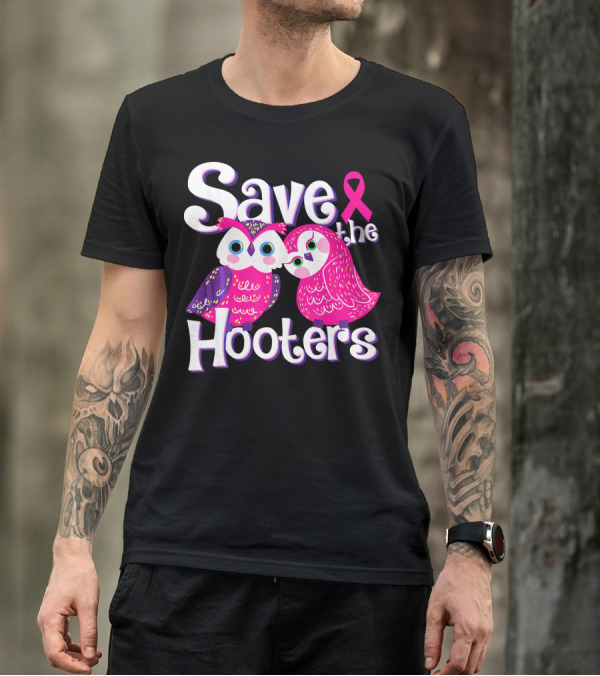 Save The Hooters Breast Cancer Awareness Owls And Pink T-Shirt