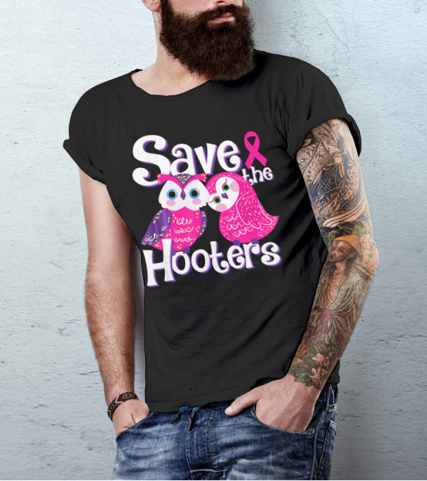 Save The Hooters Breast Cancer Awareness Owls And Pink T-Shirt