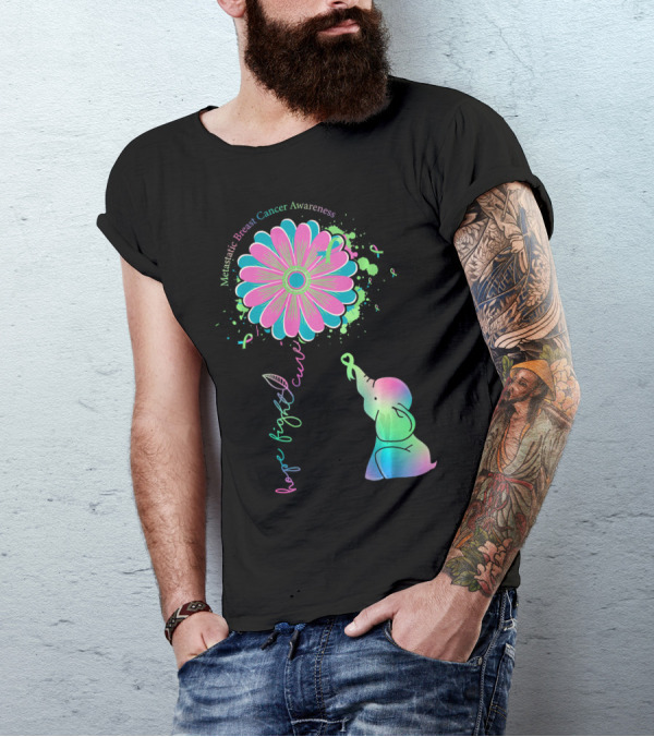 Metastatic Breast Cancer Awareness Hope Fight Cure Elephant Daisy Flower T-Shirt