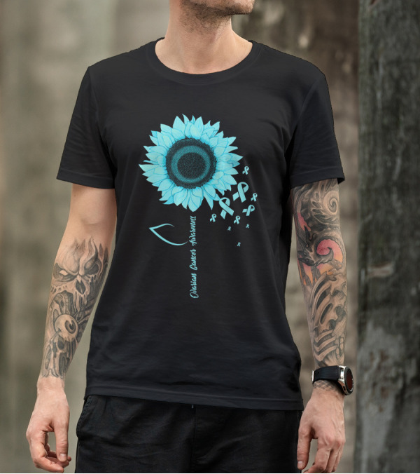 Ovarian Cancer Awareness Sunflower Ribbon T-Shirt