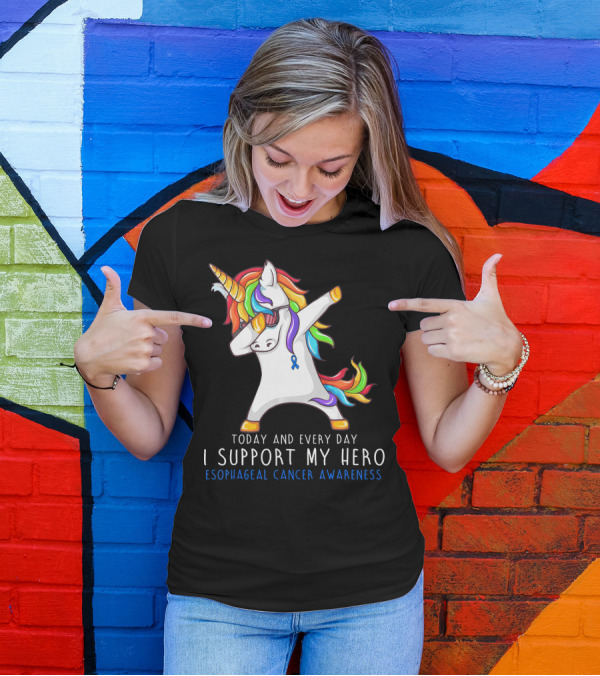 Today And Every Day I Support My Hero Esophageal Cancer Awareness Rainbow Unicorn T-Shirt