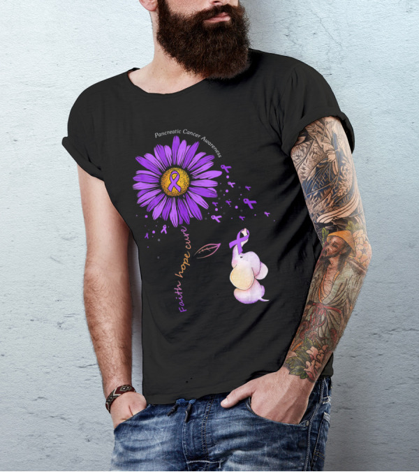 Faith Hope Cure Purple Daisy Flower Pancreatic Cancer Awareness T-Shirt