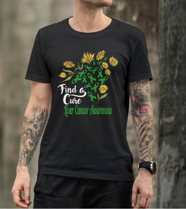 Find A Cure Liver Cancer Awareness Sunflower Ribbons T-Shirt