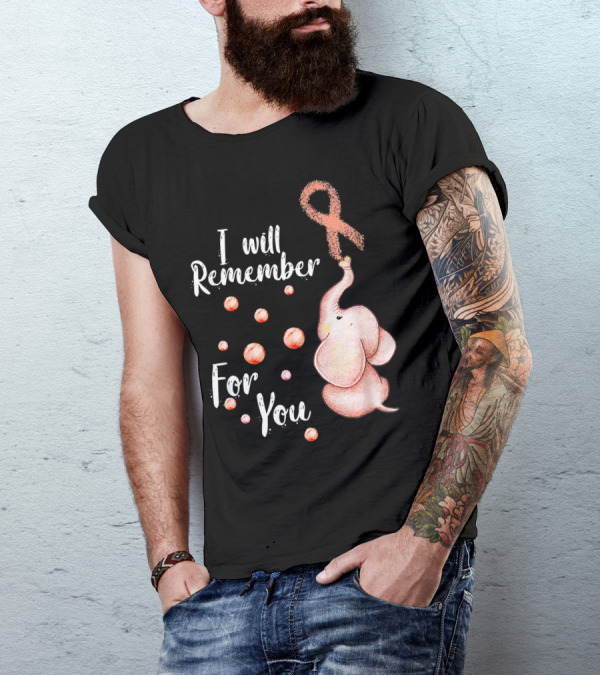 I Will Remember For You Elephant With Pink Ribbon And Bubbles T-Shirt