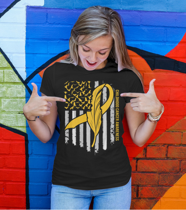 Childhood Cancer Awareness Gold Feather Ribbon Flag T-Shirt