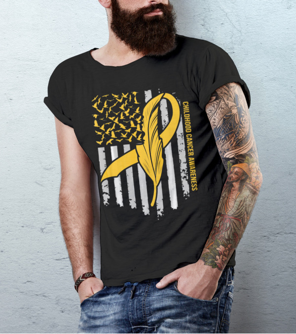 Childhood Cancer Awareness Gold Feather Ribbon Flag T-Shirt