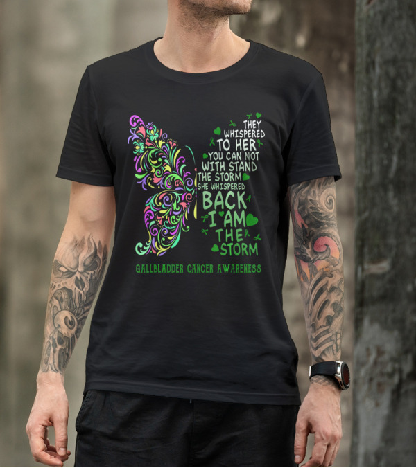 Gallbladder Cancer Awareness Whimsical Butterfly I Am The Storm T-Shirt