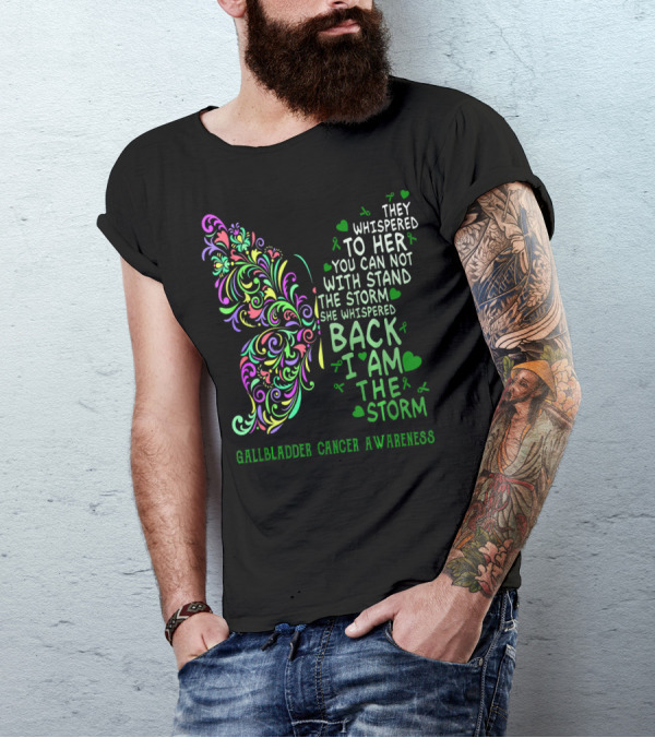 Gallbladder Cancer Awareness Whimsical Butterfly I Am The Storm T-Shirt