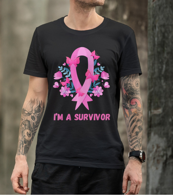 I'm A Survivor Pink Ribbon Butterfly Floral Breast Cancer T-Shirt