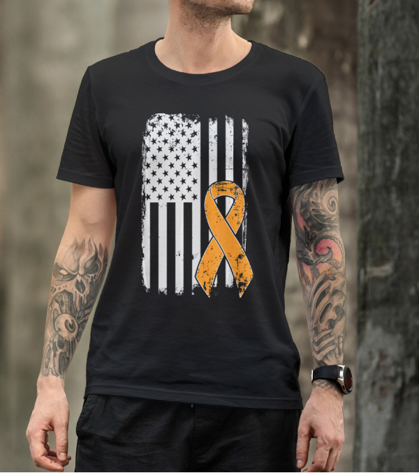 Leukemia Cancer Awareness Vintage US Flag Orange T-Shirt