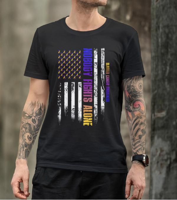 Nobody Fights Alone USA Flag Bladder Cancer Awareness T-Shirt