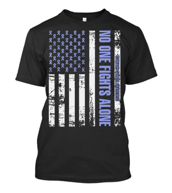 No One Fights Alone Stomach Cancer Awareness Flag With Ribbons T-Shirt
