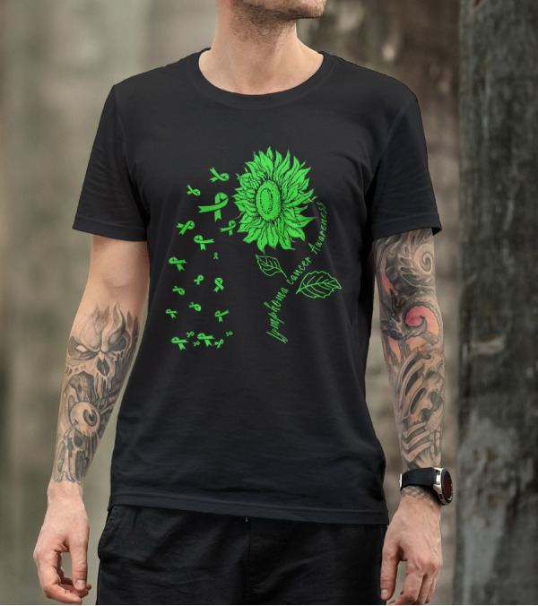 Lymphoma Cancer Awareness Sunflower Lime Green Ribbons T-Shirt