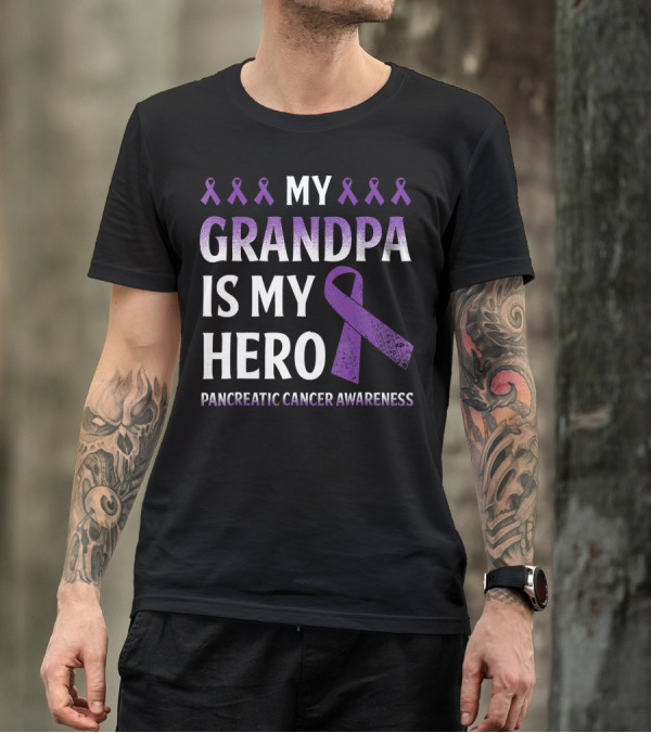 My Grandpa Is My Hero Pancreatic Cancer Awareness Purple Ribbons T-Shirt