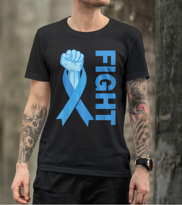 Fight Support Colon Cancer Awareness Rib Symbol Fist T-Shirt