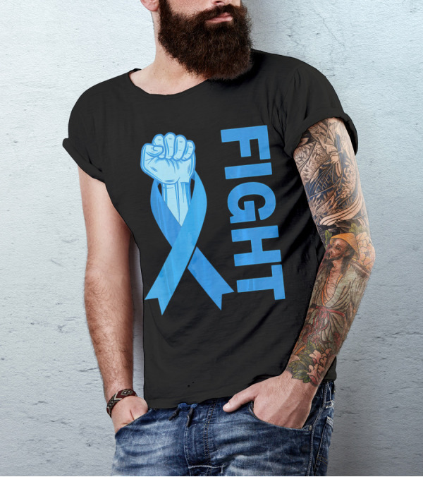 Fight Support Colon Cancer Awareness Rib Symbol Fist T-Shirt