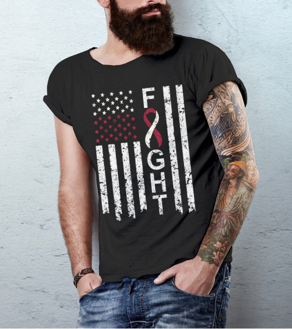 Head And Neck Cancer Awareness Fight Ribbon American Flag T-Shirt