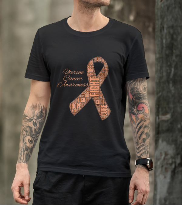 Uterine Cancer Awareness Ribbon With Fight Hope Cure Text T-Shirt
