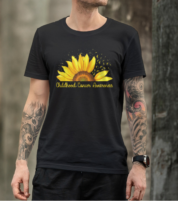 Hippie Sunflower Childhood Cancer Awareness Yellow T-Shirt
