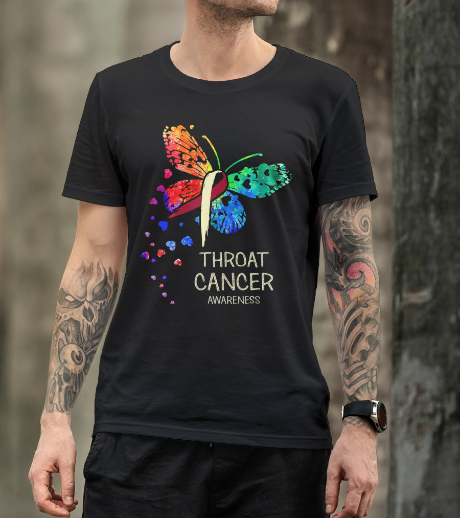 Throat Cancer Awareness Ribbon Butterfly Colorful T-Shirt