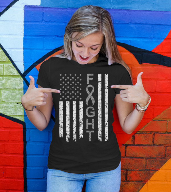 Brain Cancer Awareness Fight American Flag T-Shirt