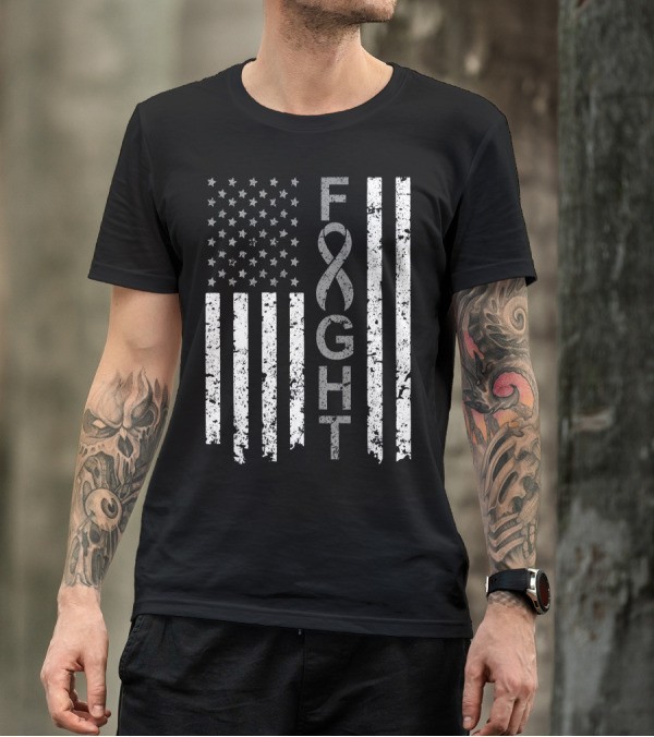 Brain Cancer Awareness Fight American Flag T-Shirt