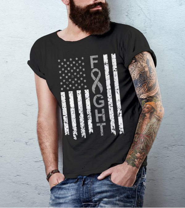 Brain Cancer Awareness Fight American Flag T-Shirt