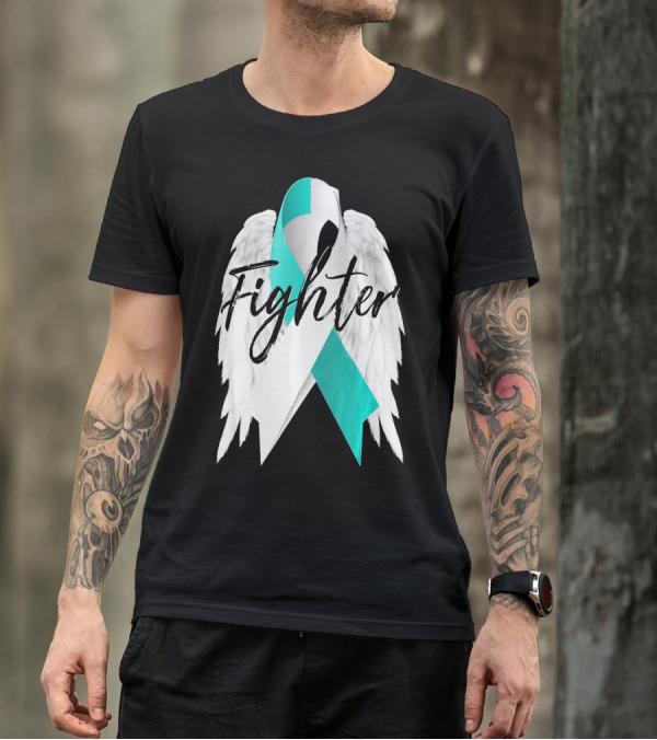 Cervical Cancer Fighter Teal Ribbon With Angel Wings T-Shirt