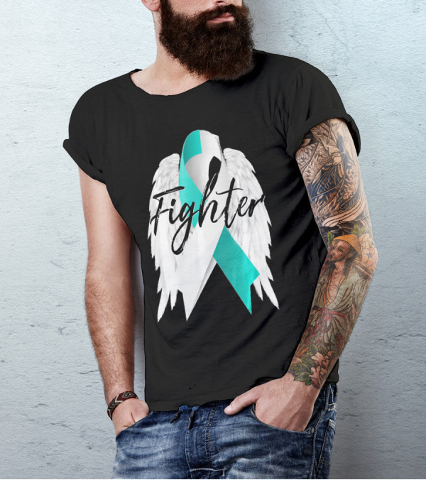 Cervical Cancer Fighter Teal Ribbon With Angel Wings T-Shirt