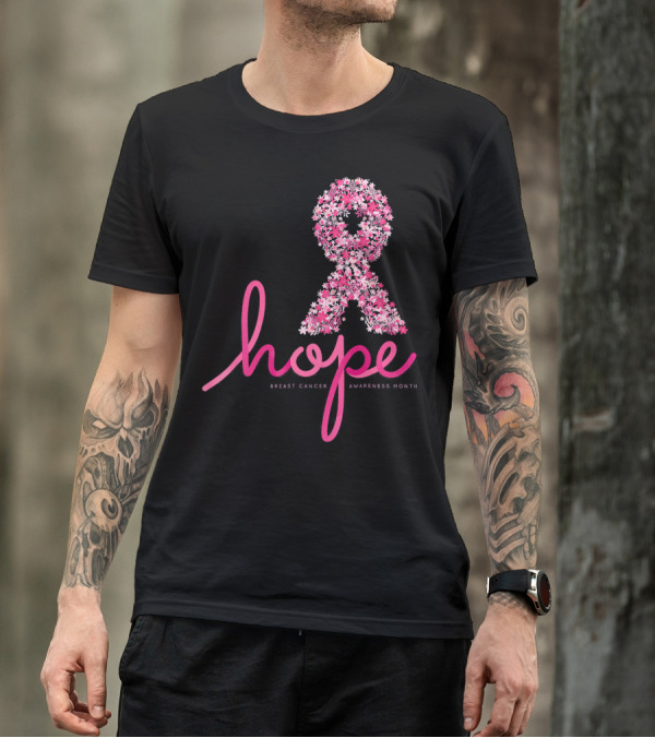 Hope Breast Cancer Awareness Month Pink Ribbon Floral T-Shirt