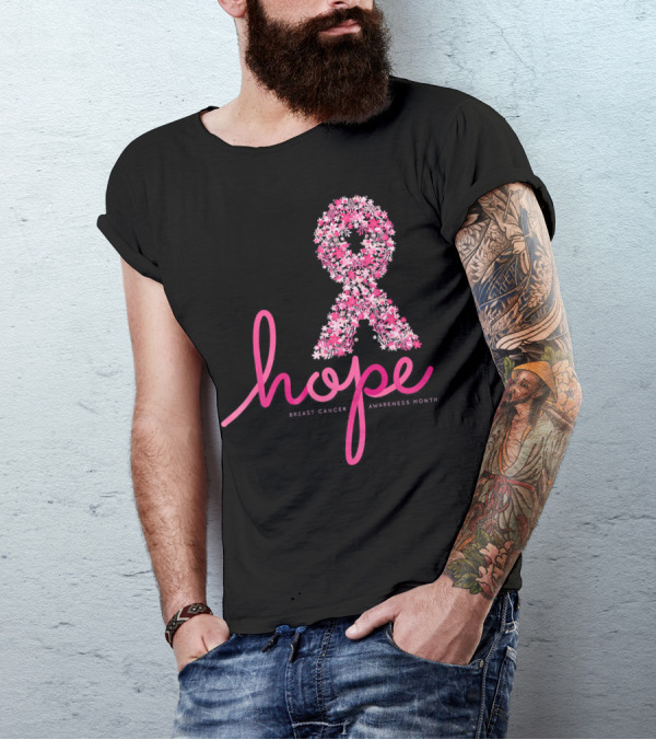 Hope Breast Cancer Awareness Month Pink Ribbon Floral T-Shirt