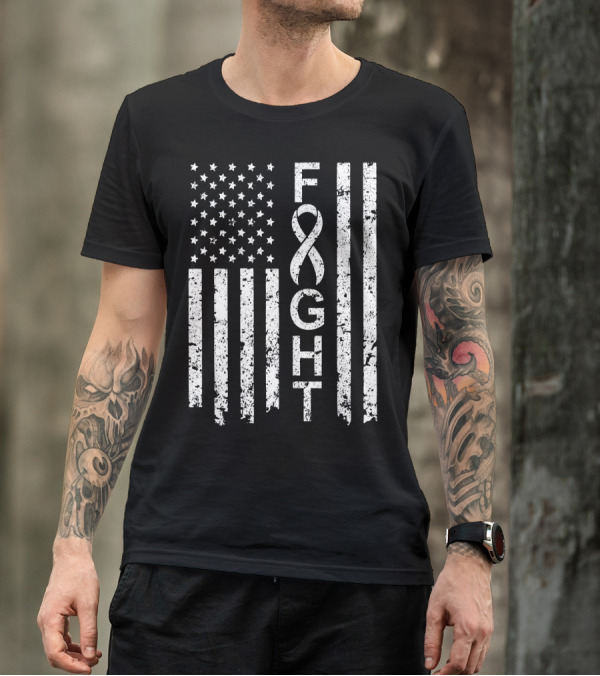 Lung Cancer Awareness American Flag Fight T-Shirt