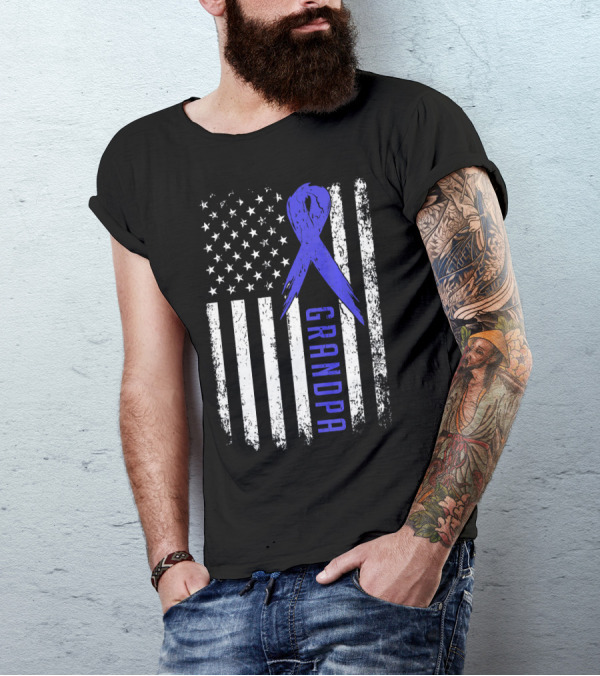 Grandpa American Flag Colon Cancer Awareness T-Shirt