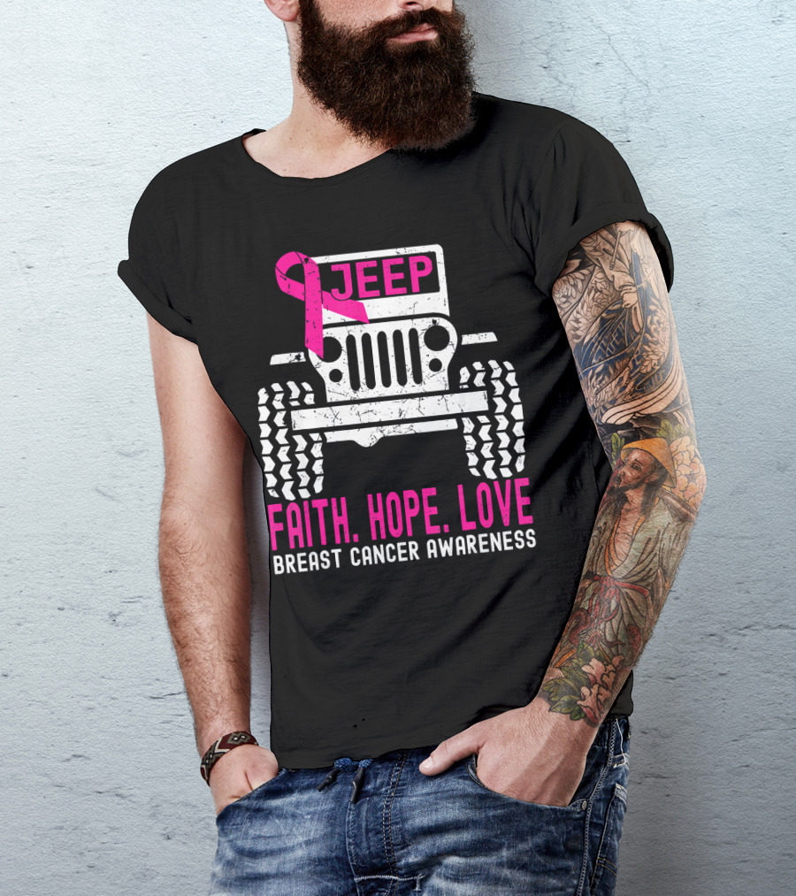 Jeep Faith Hope Love Breast Cancer Awareness T-Shirt