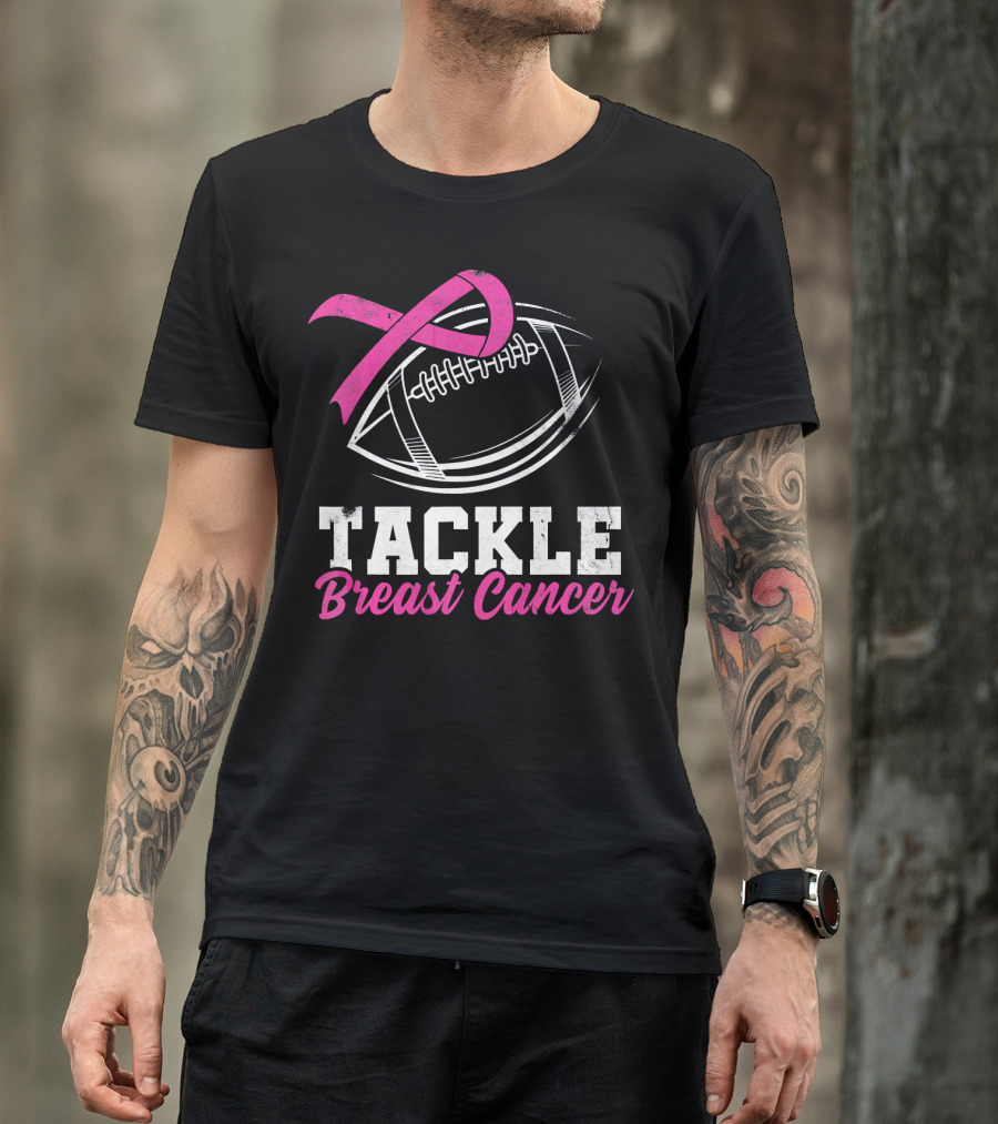 Tackle Breast Cancer Football Awareness Pink T-Shirt