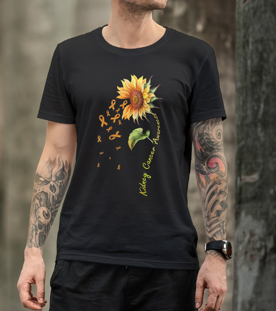 Kidney Cancer Awareness Sunflower With Yellow Ribbons T-Shirt