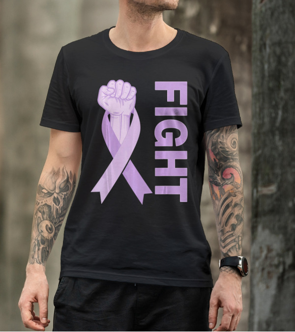Fight Testicular Cancer Purple Ribbon Fist T-Shirt