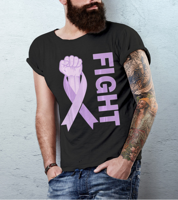 Fight Testicular Cancer Purple Ribbon Fist T-Shirt