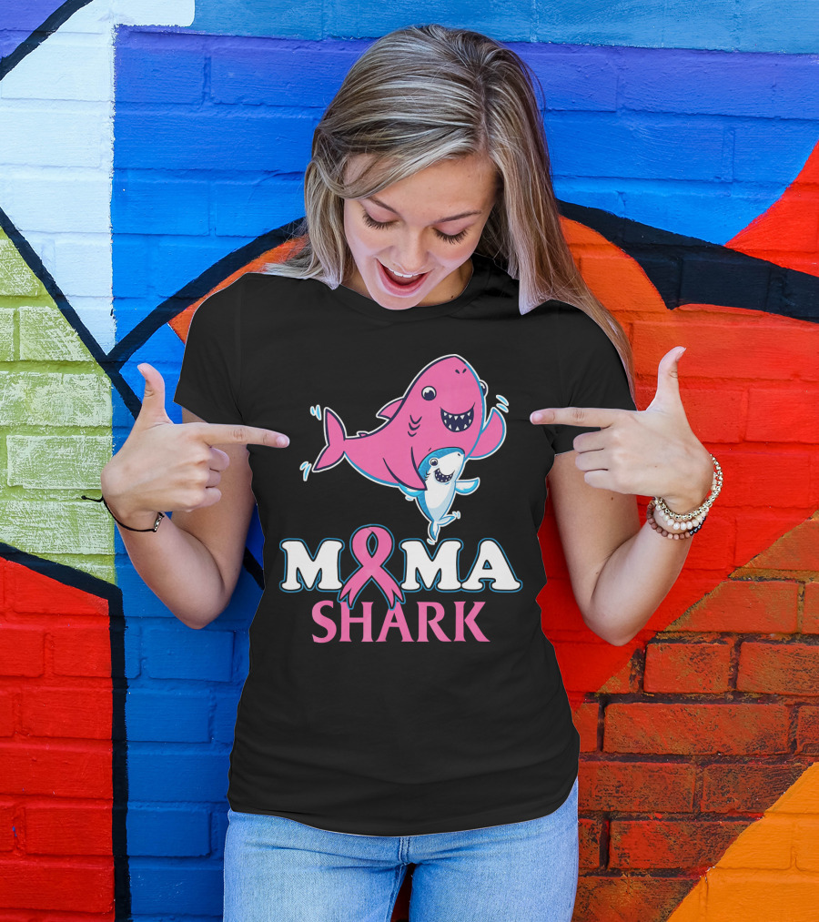 Mama Shark Breast Cancer Awareness Pink T-Shirt