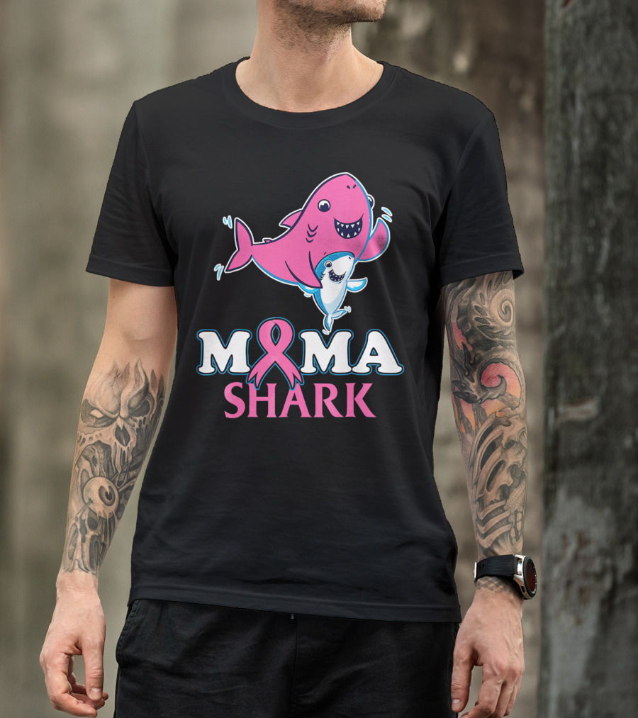 Mama Shark Breast Cancer Awareness Pink T-Shirt