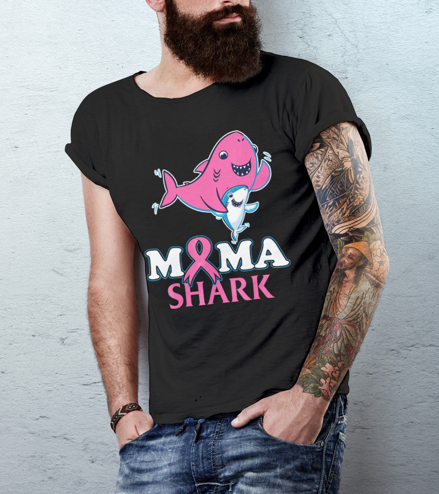 Mama Shark Breast Cancer Awareness Pink T-Shirt