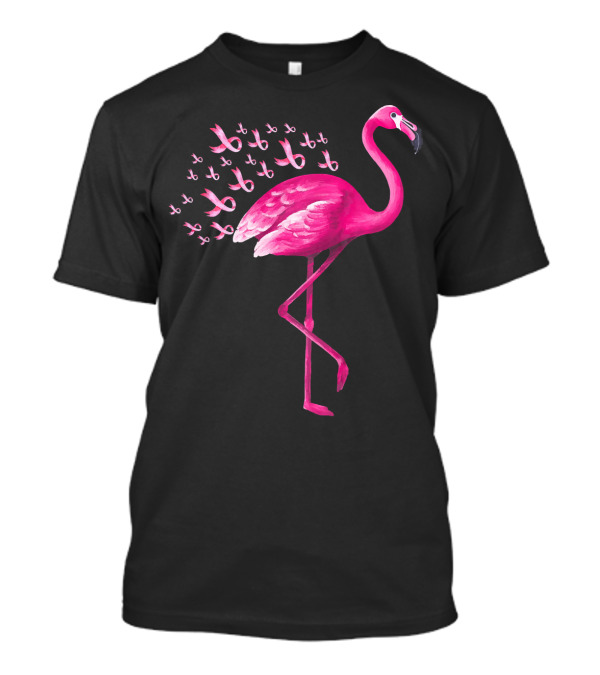 Pink Flamingo With Breast Cancer Awareness Ribbons T-Shirt