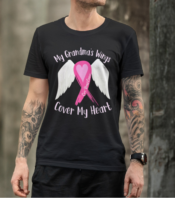 My Grandma's Wings Cure Breast Cancer Cover My Heart T-Shirt