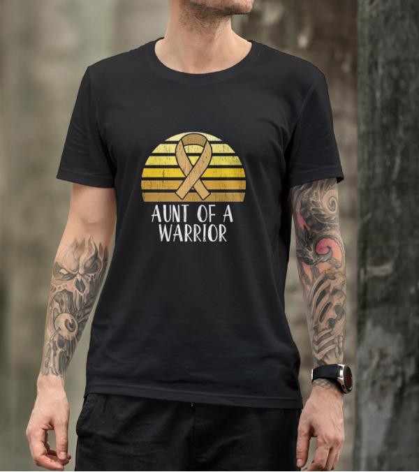 Aunt Of A Warrior Supporting Childhood Cancer Awareness Gold T-Shirt