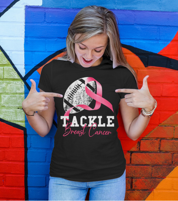 Tackle Breast Cancer Pink Ribbon Football Survivor T-Shirt