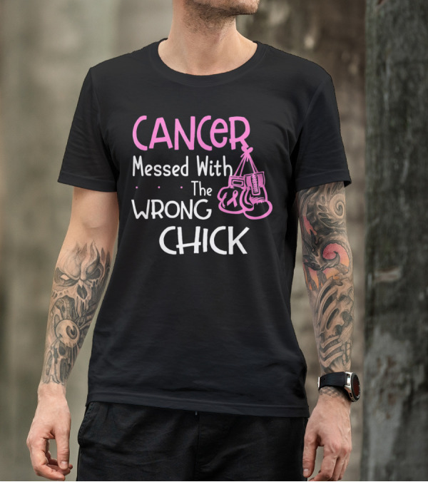 Cancer Messed With The Wrong Chick Boxing Gloves Pink Awareness T-Shirt