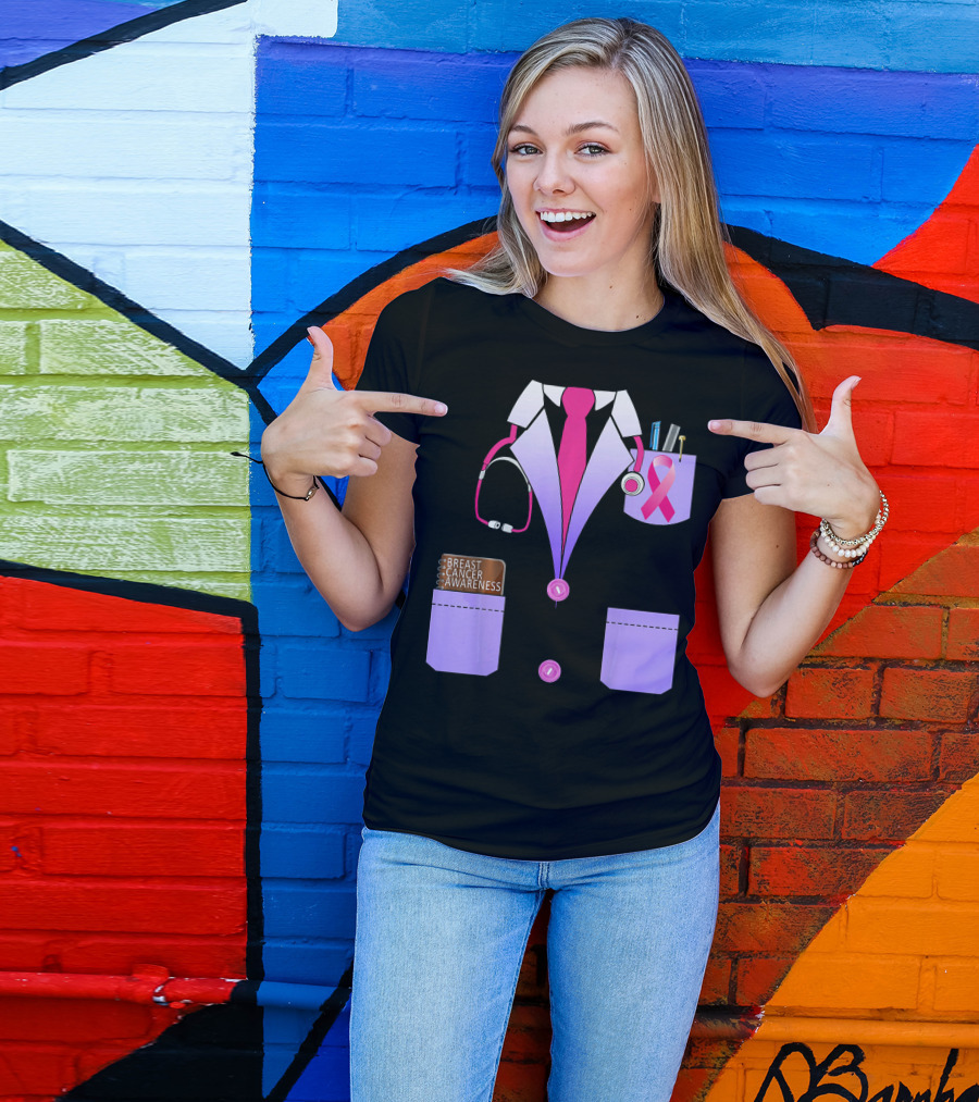 Breast Cancer Awareness Doctor Stethoscope Ribbon Medical Suit T-Shirt