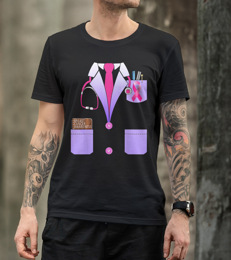 Breast Cancer Awareness Doctor Stethoscope Ribbon Medical Suit T-Shirt