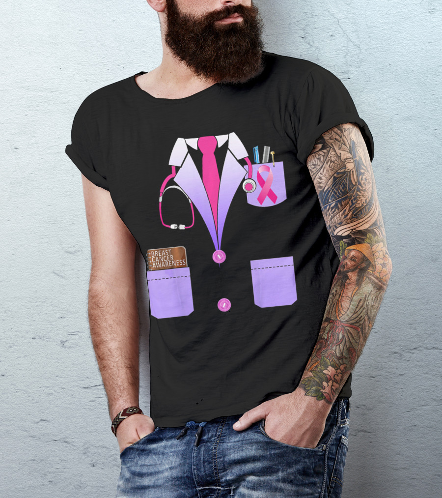 Breast Cancer Awareness Doctor Stethoscope Ribbon Medical Suit T-Shirt