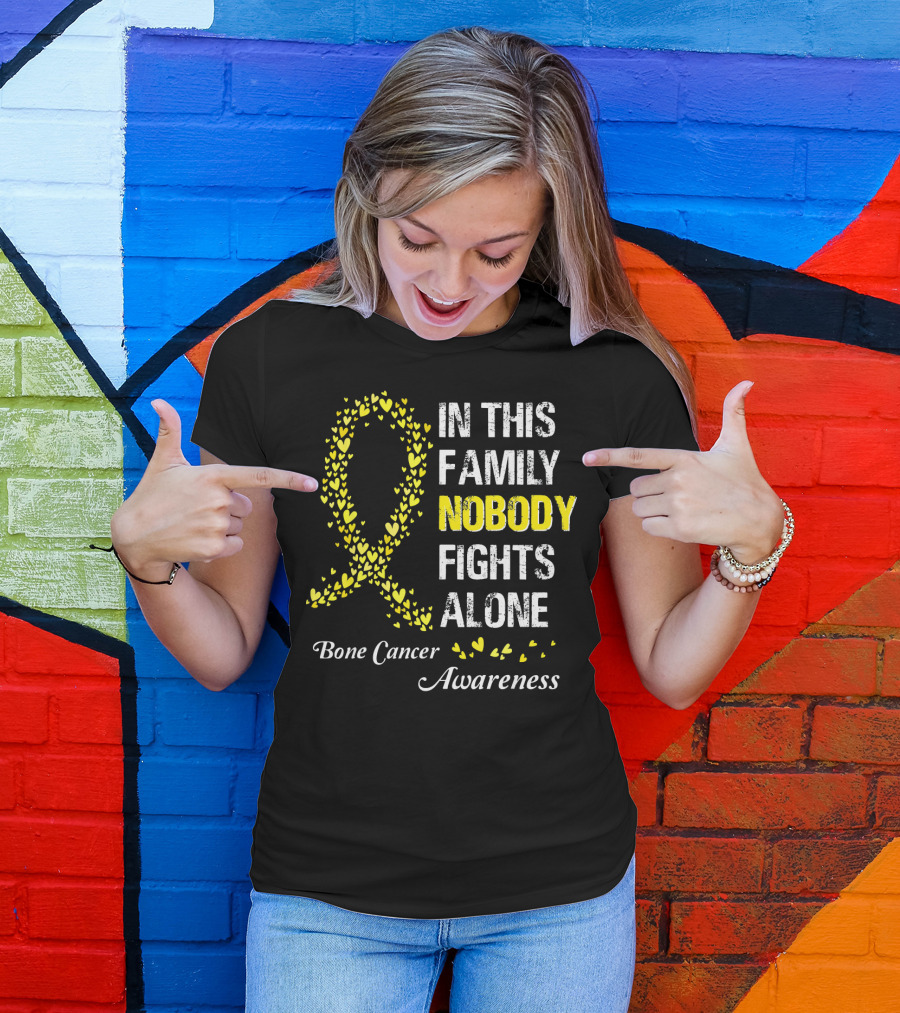 In This Family Nobody Fights Alone Bone Cancer Awareness T-Shirt